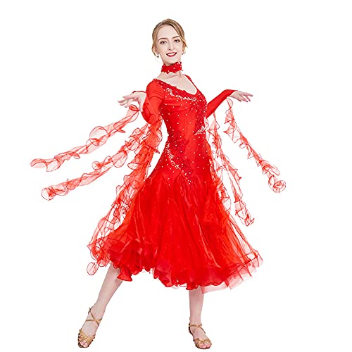 ROYAL SMEELA Langarm Ballsaal Tanzkleid Damen Modernes Salsa Walzer Tanz Kleider Gesellschaftstanz Tango Tanzkostüme Maxikleid Gesellschaftstanz Kleid Foxtrot Tanz Kleid Ballsaal Tanzen Kostüme von ROYAL SMEELA