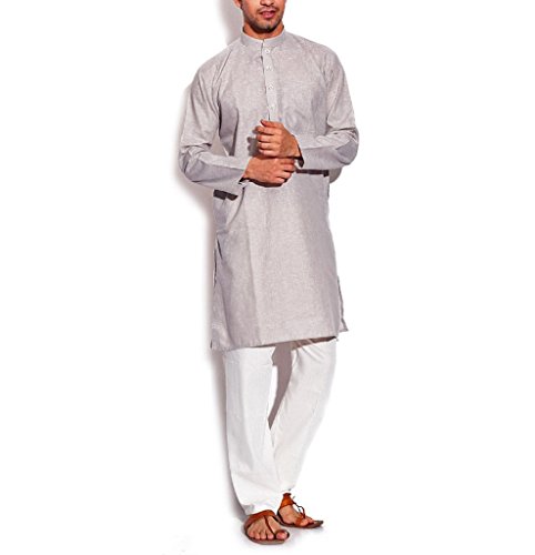 Royal Kurta-Pyjama-Set aus Leinen und Baumwolle für Herren, Grau, 38 von ROYAL