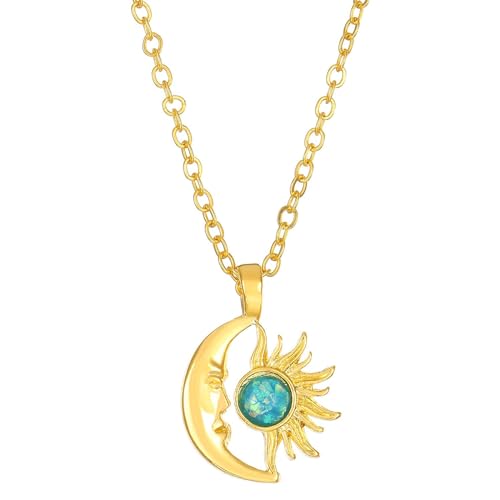 ROYALEAD Schöne Halskette mit Opal eingelegter Sonne Mond Anhänger zierliche Schlüsselbeinkette modische Sonne Mond Hals Schmuck Ornament, 4, Metall von ROYALEAD