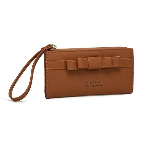 ROYALFAIR Geldbörsen für Damen, Damen-Clutch aus veganem PU-Leder, schmale Geldbörse mit Reißverschluss, Handy-Geldbörse, Kartenhalter (Braun) von ROYALFAIR