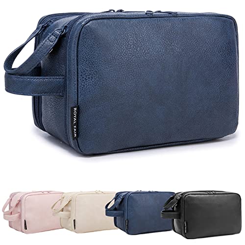 ROYALFAIR Kulturbeutel PU-Leder für Herren Große Kapazität Reise-Organizer-Tasche Rasier-Dopp-Kit Wasserfeste Toilettenartikel-Organizer Kosmetiktaschen (Marine) von ROYALFAIR