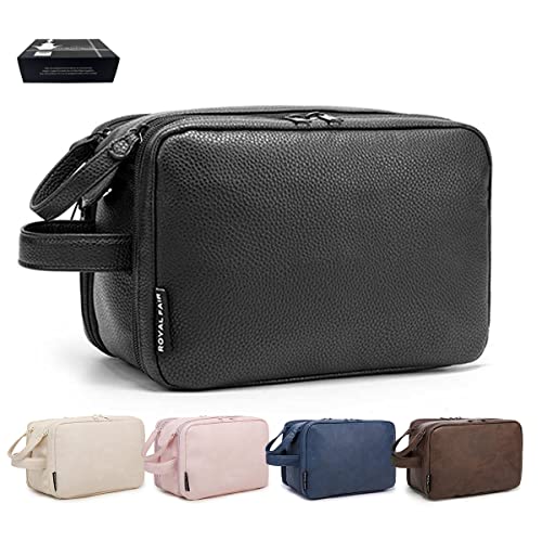 ROYALFAIR Kulturbeutel PU-Leder für Herren und Frauen Große Kapazität Reise-Organizer-Tasche Rasier-Dopp-Kit Wasserfeste Toilettenartikel-Organizer Kosmetiktaschen (Schwarz) von ROYALFAIR