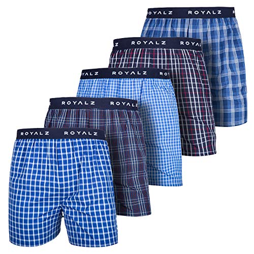 ROYALZ Boxershorts American Style für Herren 5er Pack - Weite Männer Unterhosen Baumwolle klassisch Blau Kariert Unterwäsche weit, Farbe:Set 001 (5er Pack - Mehrfarbig), Größe:S von ROYALZ