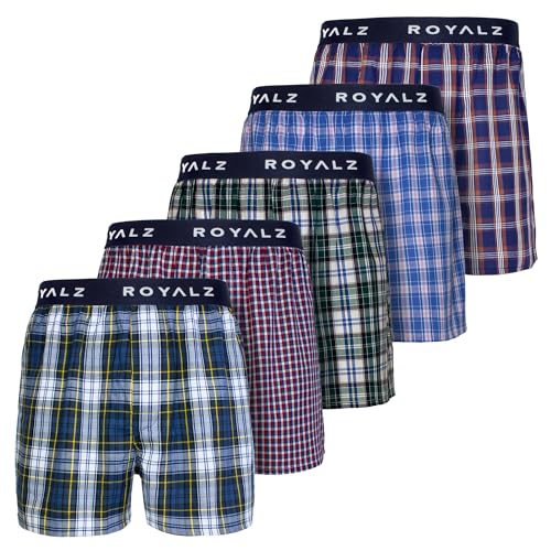 ROYALZ Boxershorts American Style für Herren 5er Pack - Weite Männer Unterhosen Baumwolle klassisch Blau Kariert Unterwäsche weit, Farbe:Set 002 (5er Pack - Mehrfarbig), Größe:S von ROYALZ