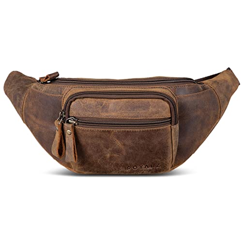 ROYALZ 'Alabama' Gürteltasche Leder Herren Damen Bauchtasche Retro Vintage Look Hüfttasche flach Brusttasche Brustbeutel Echtleder | Verstellbarer Gurt bis 130 cm, Farbe:Nevada braun von ROYALZ