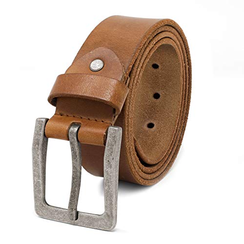 ROYALZ Antik Vintage Ledergürtel für Herren Büffel-Leder aus robusten 4mm Voll-Leder Jeans-Herren-Gürtel mit Dornenschließe 38mm, Farbe:Braun, Größe:105 von ROYALZ