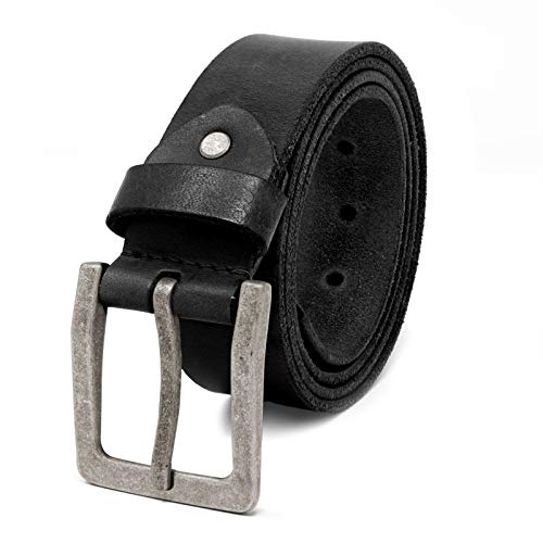 ROYALZ Antik Vintage Ledergürtel für Herren Büffel-Leder aus robusten 4mm Voll-Leder Jeans-Herren-Gürtel mit Dornenschließe 38mm, Farbe:Schwarz, Größe:90 von ROYALZ