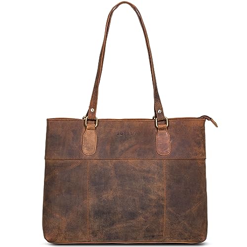 ROYALZ 'Augustine' Vintage Echtleder Handtasche Damen mittelgroß Leder Henkeltasche Schultertasche mit langen Henkeln, Farbe:Nevada braun von ROYALZ