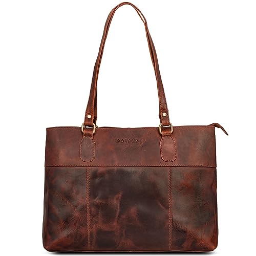 ROYALZ 'Augustine' Vintage Echtleder Handtasche Damen mittelgroß Leder Henkeltasche Schultertasche mit langen Henkeln, Farbe:Roma Cognac Braun von ROYALZ