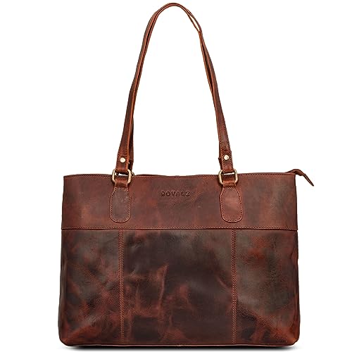 ROYALZ 'Augustine' Vintage Echtleder Handtasche Damen mittelgroß Leder Henkeltasche Schultertasche mit langen Henkeln, Farbe:Roma Cognac Braun von ROYALZ
