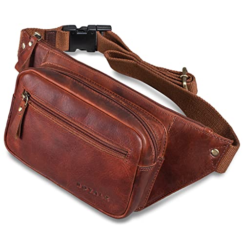 ROYALZ 'Tallahassee' Bauchtasche Leder Herren Damen Unisex Gürteltasche Brusttasche Cross Body Bag Hüfttasche Vintage Look, Farbe:Roma Cognac Braun von ROYALZ