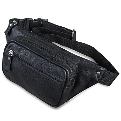 ROYALZ 'Tallahassee' Bauchtasche Leder Herren Damen Unisex Gürteltasche Brusttasche Cross Body Bag Hüfttasche Vintage Look, Farbe:Schwarz von ROYALZ