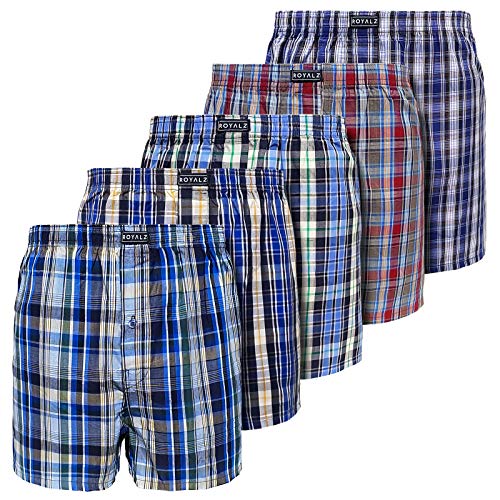 ROYALZ Baumwoll Boxershorts Herren Kariert 5er Pack hoch geschnitten Männer Unterhosen 100% Baumwollle, Farbe:Set 061 (5er Pack - Mehrfarbig), Größe:M von ROYALZ