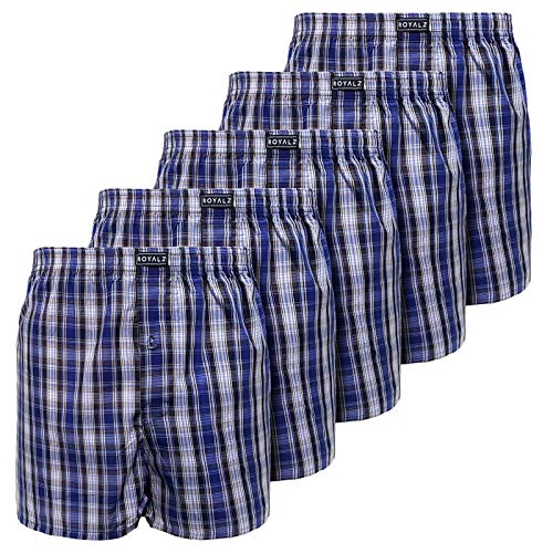 ROYALZ Baumwoll Boxershorts Herren Kariert 5er Pack hoch geschnitten Männer Unterhosen 100% Baumwollle, Farbe:Midnight Blau Kariert, Größe:L von ROYALZ