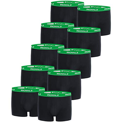 ROYALZ Boxershorts (10 Stück) Herren Unterwäsche Set Unterhosen 95% Baumwolle 5% Elasthan, Farbe:Schwarz/Bund - Grün, Größe:M von ROYALZ