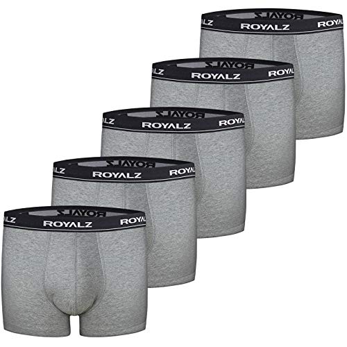 ROYALZ Boxershorts 5er Pack Herren Boxer Retro Shorts Unterhosen Set Trunk Unterwäsche klassisch (95% Baumwolle 5% Elasthan), Farbe:Grau, Größe:S von ROYALZ