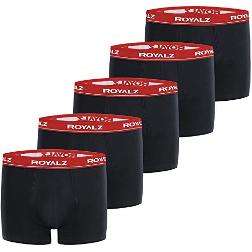 ROYALZ Boxershorts 5er Pack Herren Boxer Retro Shorts Unterhosen Set Trunk Unterwäsche klassisch (95% Baumwolle 5% Elasthan), Farbe:Schwarz/Bund - Rot, Größe:M von ROYALZ