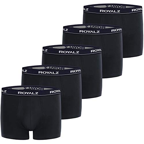 ROYALZ Boxershorts 5er Pack Herren Boxer Retro Shorts Unterhosen Set Trunk Unterwäsche klassisch (95% Baumwolle 5% Elasthan), Farbe:Schwarz/Bund - Dunkelblau, Größe:M von ROYALZ