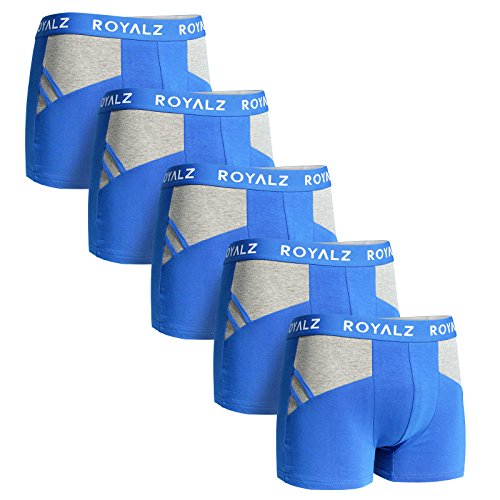 ROYALZ Boxershorts Herren Unterhosen 5er Pack sportliches-modernes Sportiv Design, 5er Set (95% Baumwolle / 5% Elasthan), Größe:XXL, Farbe:5 Blau/Grau von ROYALZ