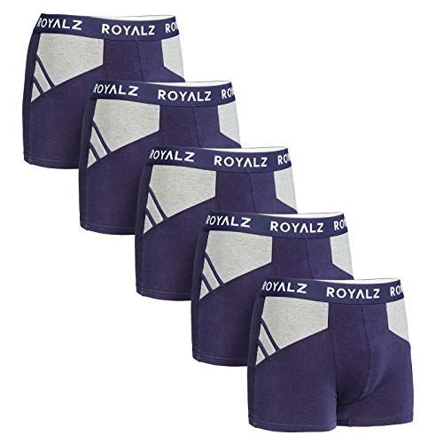 ROYALZ Boxershorts Herren Unterhosen 5er Pack sportliches-modernes Sportiv Design, 5er Set (95% Baumwolle / 5% Elasthan), Größe:XXL, Farbe:5 Dunkelblau/Grau von ROYALZ