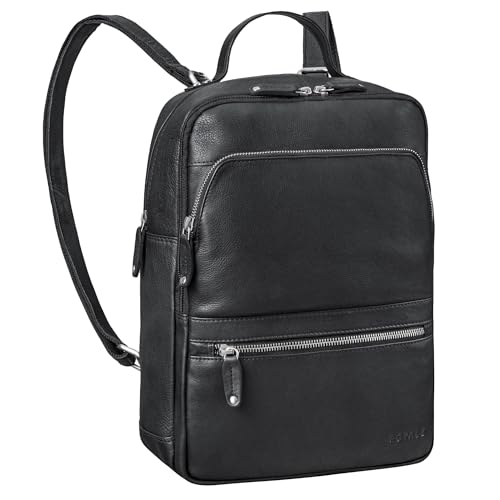 ROYALZ 'Broadway' Leder Rucksack Damen Herren mittelgroß - ideal als Laptoprucksack 13-14.5 Zoll für Arbeit Uni Freizeit - moderner Echtleder Tagesrucksack im Vintage Look, Farbe:Schwarz von ROYALZ