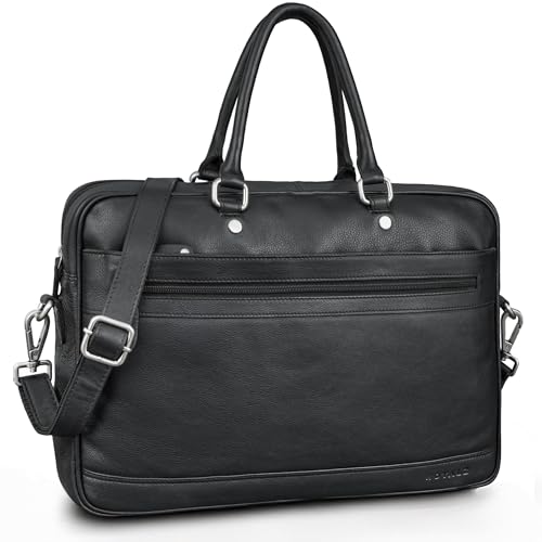 ROYALZ 'Charleston' Echtleder Aktentasche Damen/Herren Umhängetasche Leder groß modern - flache Laptoptasche 14-15.6 Zoll Ledertasche als Henkeltasche oder Schultertasche, Farbe:Schwarz ROYALZ 'Charleston' Echtleder Aktentasche Damen/Herren Umhängetasche Leder groß modern - flache Laptoptasche 14-15.6 Zoll Ledertasche als Henkeltasche oder Schultertasche, Farbe:Schwarz von ROYALZ