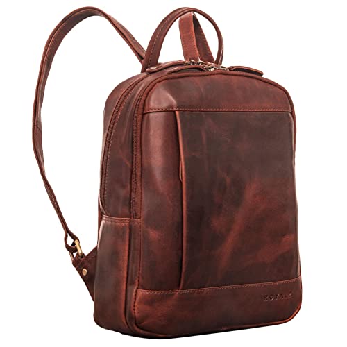 ROYALZ 'Charlotte' Vintage Leder Rucksack Damen klein Cityrucksack Rucksackhandtasche Ausgehen Shopping Lederrucksack Tagesrucksack, Farbe:Roma Cognac Braun von ROYALZ