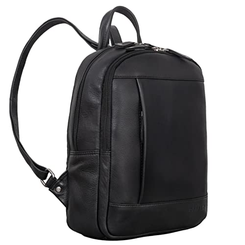 ROYALZ 'Charlotte' Vintage Leder Rucksack Damen klein Cityrucksack Rucksackhandtasche Ausgehen Shopping Lederrucksack Tagesrucksack, Farbe:Schwarz von ROYALZ