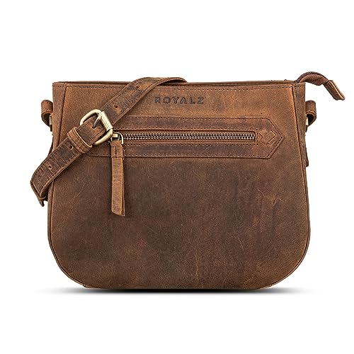 ROYALZ 'Cheyenne' Moderne kleine Umhängetasche Damen Leder Damenhandtaschen Echt-Leder Vintage Schultertasche klein, Farbe:Nevada braun von ROYALZ