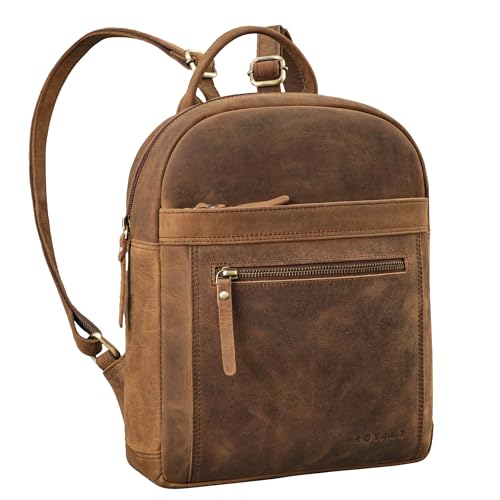 ROYALZ City Rucksack Damen klein Leder Tagesrucksack 'Delaware' moderne Vintage Rucksack-Handtasche Echtleder passend für DIN A5 Dokumente Daypack, Farbe:Nevada braun von ROYALZ
