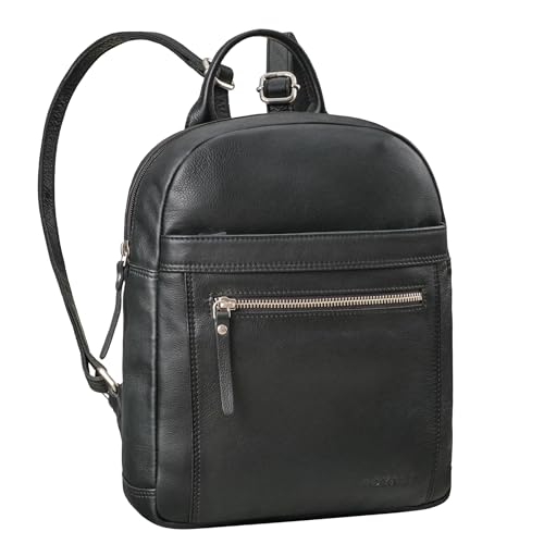 ROYALZ City Rucksack Damen klein Leder Tagesrucksack 'Delaware' moderne Vintage Rucksack-Handtasche Echtleder passend für DIN A5 Dokumente Daypack, Farbe:Schwarz von ROYALZ