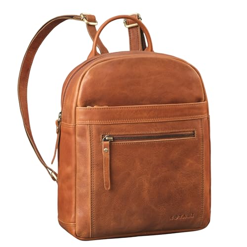 ROYALZ City Rucksack Damen klein Leder Tagesrucksack 'Delaware' moderne Vintage Rucksack-Handtasche Echtleder passend für DIN A5 Dokumente Daypack, Farbe:Texas Braun von ROYALZ