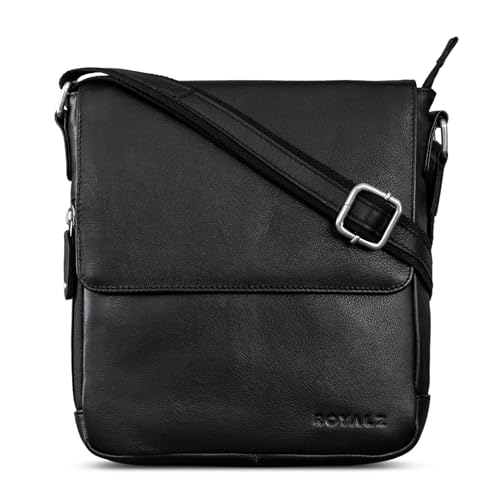 ROYALZ 'Cleveland' Vintage Leder Umhängetasche Herren Klein stilvolle Vintage Männer Schultertasche aus Echtleder, Farbe:Schwarz von ROYALZ