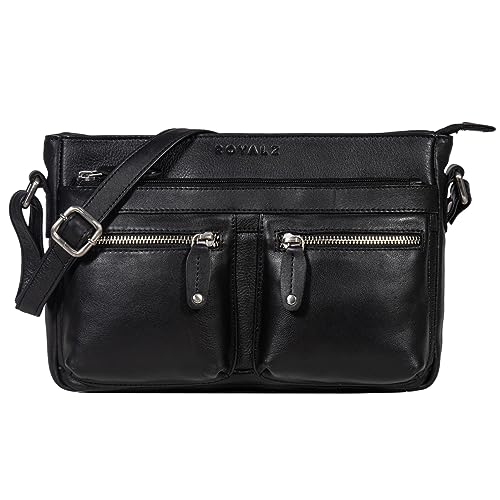 ROYALZ 'Dakota' Vintage Schultertasche Damen Leder kleine Umhängetasche Crossbody Bag Handtasche, Farbe:Schwarz von ROYALZ