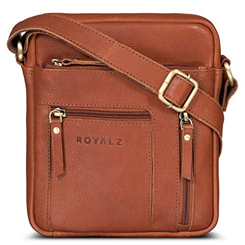 ROYALZ 'Dallas' Kleine Umhängetasche Herren Leder - Männer Schultertasche Echtleder im Vintage Look - Mini Ledertasche ideal für Alltag und Freizeit, Farbe:Texas Braun von ROYALZ