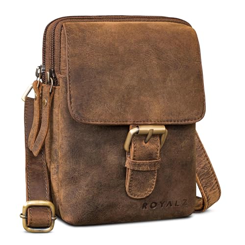 ROYALZ "Dalton 3-in-1 kleine Umhängetasche Herren Echtleder - als Gürteltasche Schultertasche oder Handytasche - Multifunktionale Mini Tasche Leder für Männer;Farbe:Nevada braun von ROYALZ