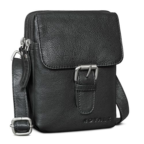 ROYALZ "Dalton 3-in-1 kleine Umhängetasche Herren Echtleder - als Gürteltasche Schultertasche oder Handytasche - Multifunktionale Mini Tasche Leder für Männer;Farbe:Schwarz von ROYALZ