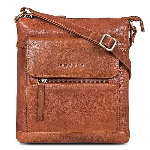 ROYALZ Moderne Lederhandtasche Damen Echtleder klein 'Florence' Umhängetasche flach elegante Vintage Handtasche Schultertasche Tablettasche von ROYALZ