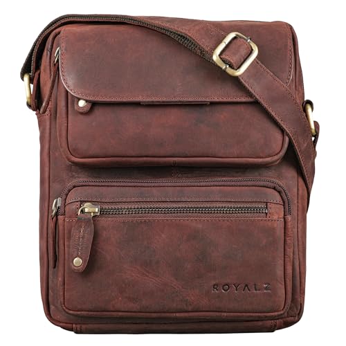 ROYALZ 'Florida' Schultertasche Herren Klein Leder Vintage Look Kleine Umhängetasche Männer mini Messenger Bag Ledertasche, Farbe:Ohio Braun von ROYALZ