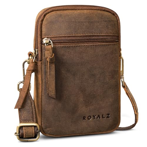 ROYALZ "Gilbert 3-in-1 Umhängetasche Herren Klein Leder - Multifunktionale Tasche klein als Gürteltasche Schultertasche und Handytasche - kleine Ledertasche zum Umhängen;Farbe:Nevada braun von ROYALZ