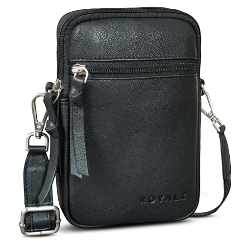 ROYALZ "Gilbert 3-in-1 Umhängetasche Herren Klein Leder - Multifunktionale Tasche klein als Gürteltasche Schultertasche und Handytasche - kleine Ledertasche zum Umhängen;Farbe:Schwarz von ROYALZ