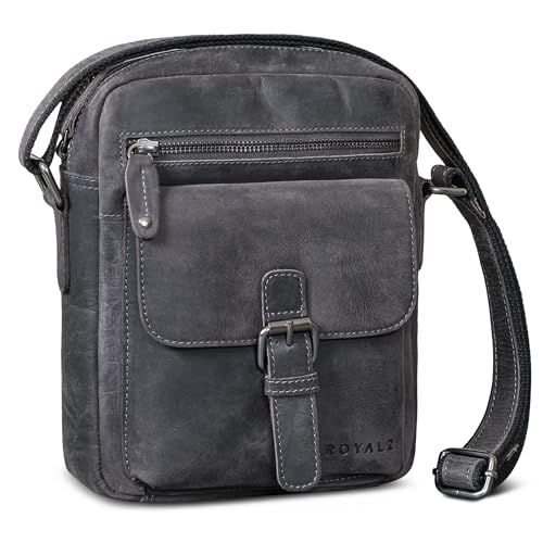 ROYALZ "Glendale Kleine Umhängetasche Herren Leder - Echtleder Schultertasche Männer - Ledertasche klein im Vintage Look - smarte Herrentasche viele Fächer modern;Farbe:Navy Grau von ROYALZ