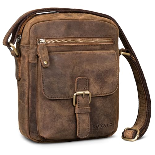 ROYALZ "Glendale Kleine Umhängetasche Herren Leder - Echtleder Schultertasche Männer - Ledertasche klein im Vintage Look - smarte Herrentasche viele Fächer modern;Farbe:Nevada braun von ROYALZ