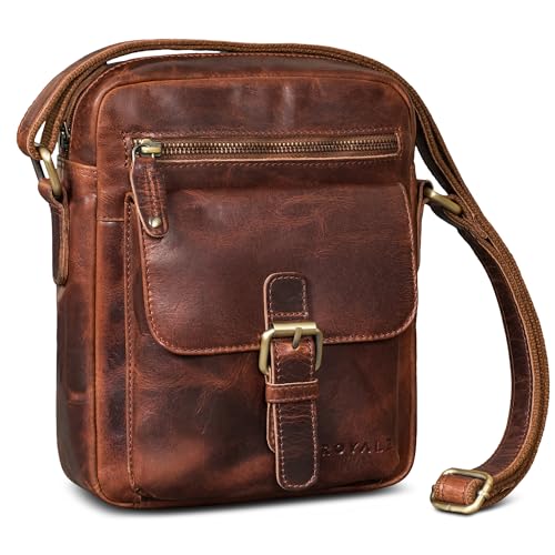 ROYALZ "Glendale Kleine Umhängetasche Herren Leder - Echtleder Schultertasche Männer - Ledertasche klein im Vintage Look - smarte Herrentasche viele Fächer modern;Farbe:Roma Cognac Braun von ROYALZ