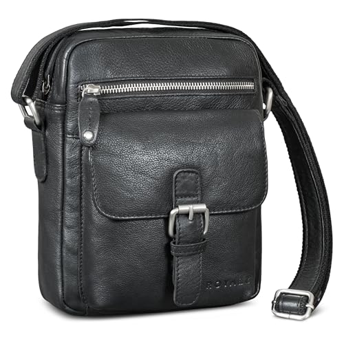 ROYALZ "Glendale Kleine Umhängetasche Herren Leder - Echtleder Schultertasche Männer - Ledertasche klein im Vintage Look - smarte Herrentasche viele Fächer modern;Farbe:Schwarz von ROYALZ