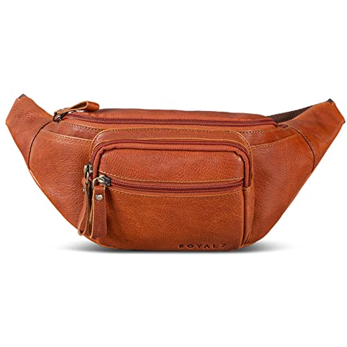 ROYALZ 'Alabama' Gürteltasche Leder Herren Damen Bauchtasche Retro Vintage Look Hüfttasche flach Brusttasche Brustbeutel Echtleder | Verstellbarer Gurt bis 130 cm, Farbe:Texas Braun von ROYALZ