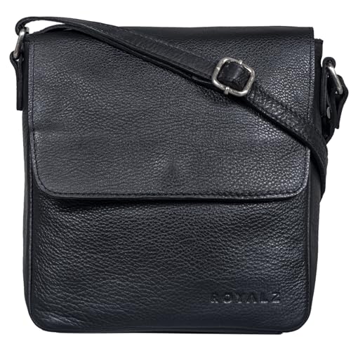 ROYALZ 'Illinois' Herrentasche zum Umhängen klein Leder Umhängetasche Herren Messenger Bag Vintage Ledertasche Schultertasche Handtasche Echtleder, Farbe:Schwarz von ROYALZ