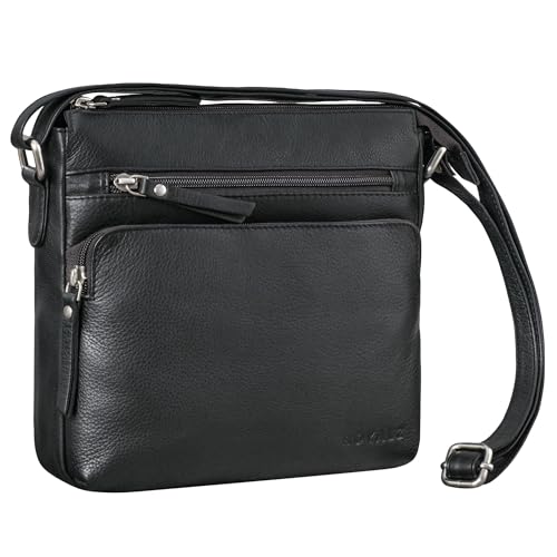 ROYALZ 'Michigan' Kleine Echtleder Umhängetasche Damen - Vintage Leder Handtasche für Frauen - Ledertasche klein perfekt als Ausgehtasche Freizeittasche City Freizeit, Farbe:Schwarz von ROYALZ