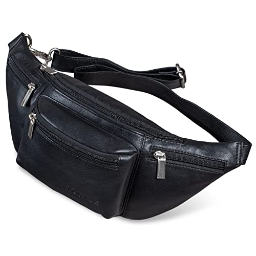 ROYALZ 'Laguna' Bauchtasche Leder Vintage Look Gürteltasche Unisex auch als Brusttasche Crossbody Bag Hüfttasche für Damen und Herren, Farbe:Schwarz von ROYALZ