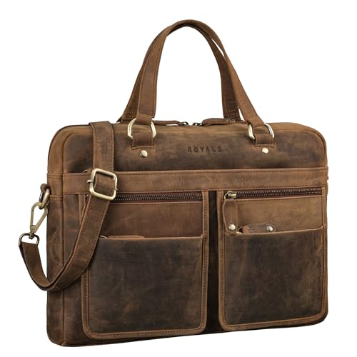 ROYALZ Laptoptasche Leder Herren/Damen Umhängetasche 'San Francisco' Notebooktasche 14 zoll Business Tasche Messenger Bag Vintage, Farbe:Nevada braun von ROYALZ